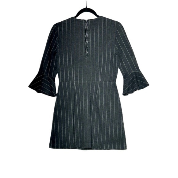 Saylor Black Constance Pinstriped Crewneck Dress w/ 3/4” Ruffled Bell Sleeves, M - Picture 5 of 15